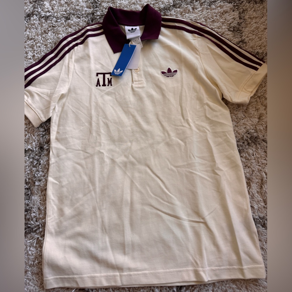 Adidas Texas A&M Aggies Throwback Polo Cream Maroon | Small | New w/Tags Unused